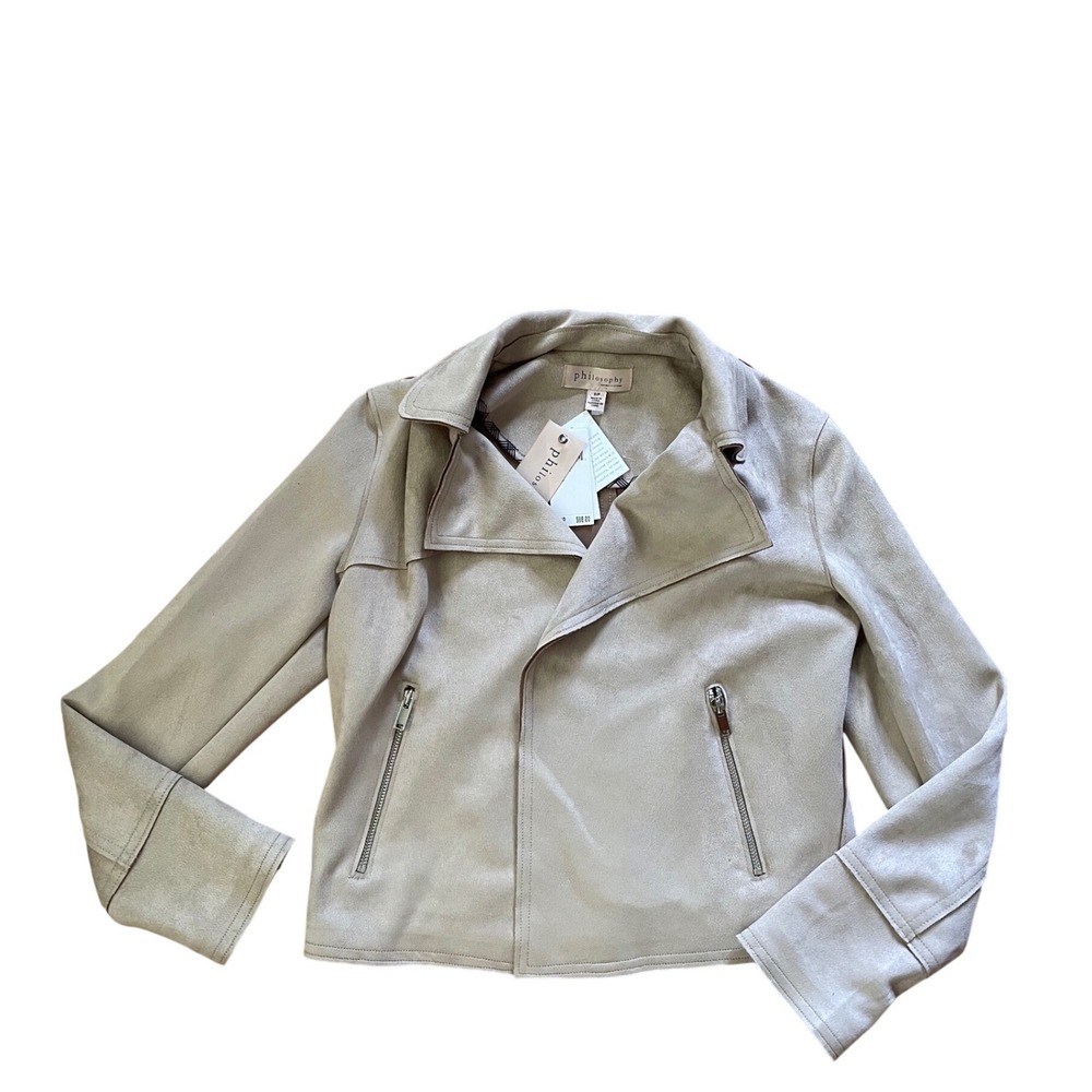 Philosophy Republic Clothing Womens Faux Suede Moto Jacket Taupe Small NWT